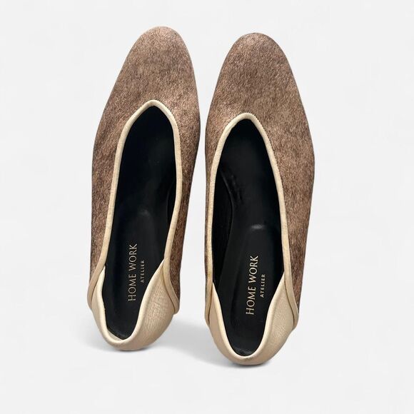 Home work atelier almond round toe preppy fur textured flats size 9 - Picture 2 of 6